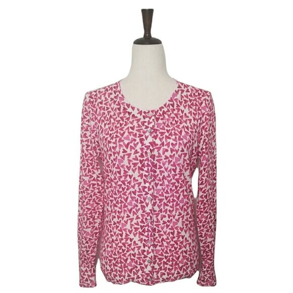 Foxcroft Pink Heart Button Down Lightweight Cardigan Size S - Picture 1 of 8